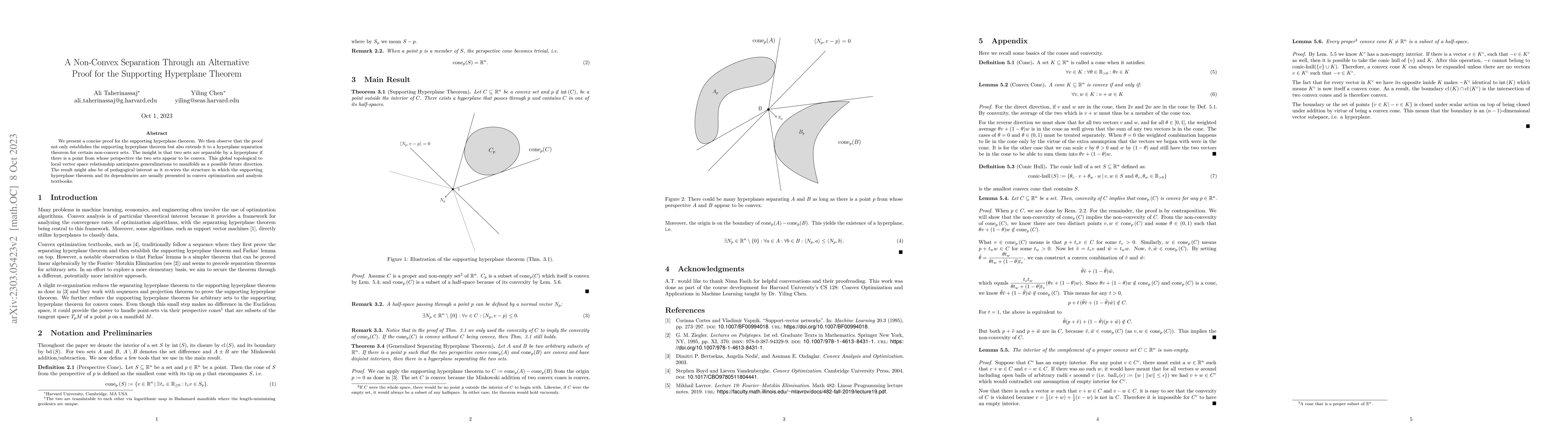 Thumbnail for A Non-Convex Separation Through an Alternative Proof for the Supporting
  Hyperplane Theorem