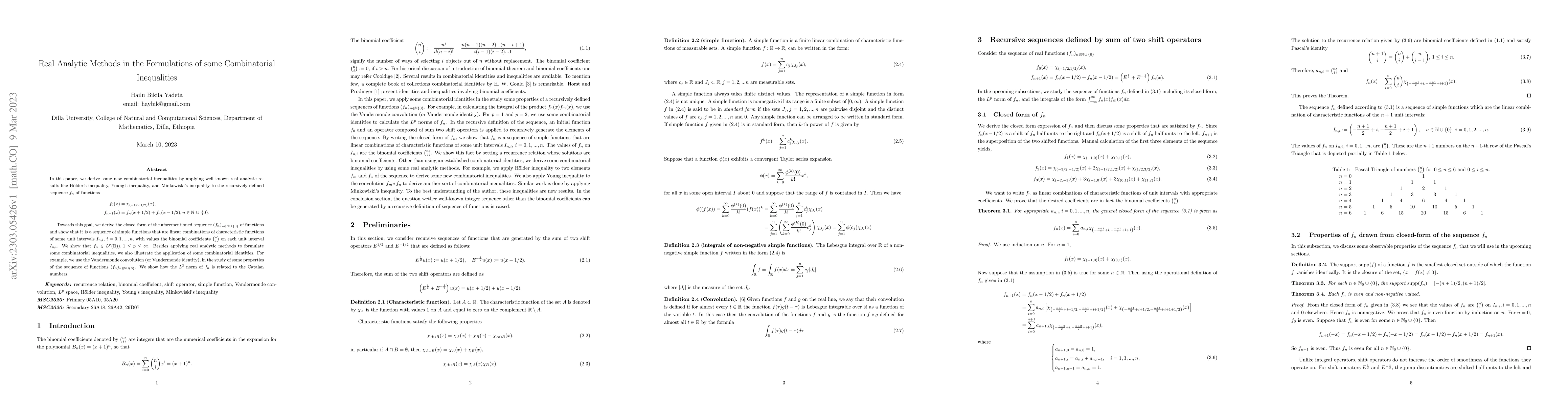 Thumbnail for Real Analytic Methods in the Formulations of some Combinatorial
  Inequalities