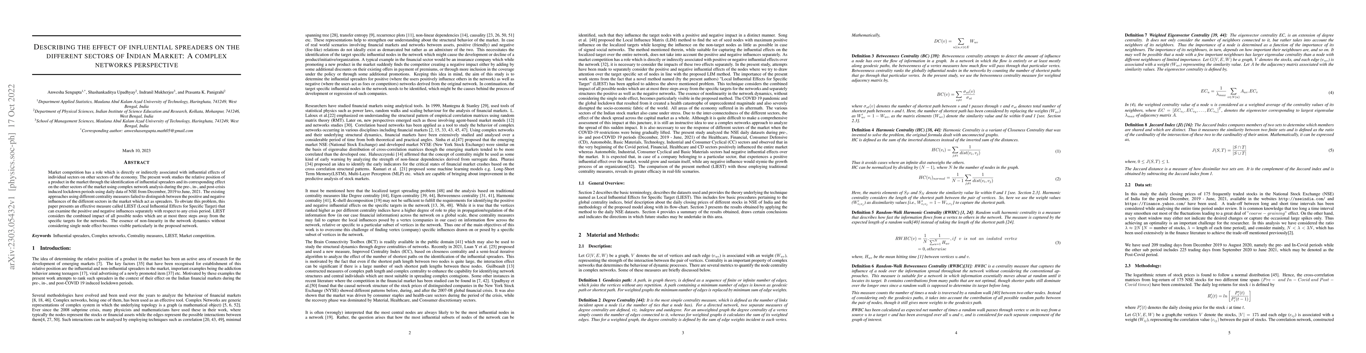 Thumbnail for Describing the effect of influential spreaders on the different sectors
  of Indian market: a complex networks perspective