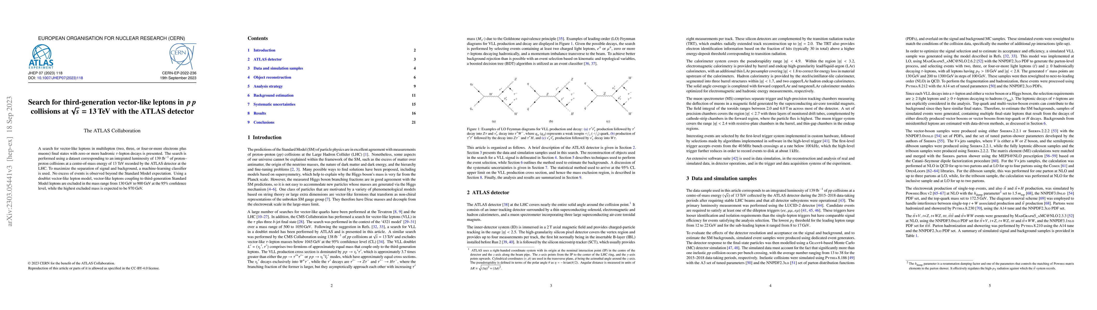 Thumbnail for Search for third-generation vector-like leptons in $pp$ collisions at
  $\sqrt{s} = 13\,\text{TeV}$ with the ATLAS detector