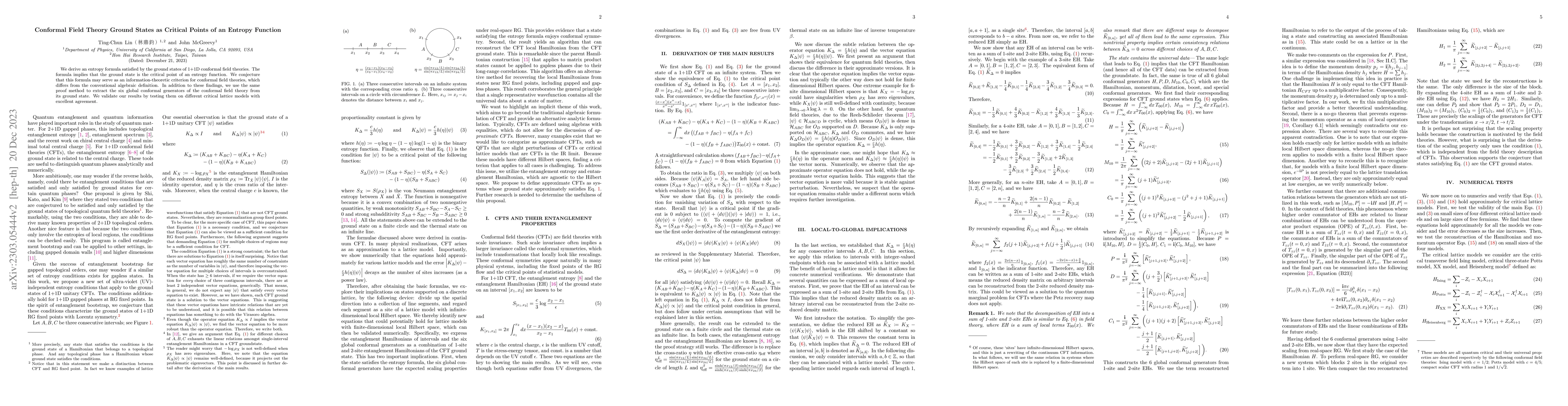 Thumbnail for Conformal Field Theory Ground States as Critical Points of an Entropy
  Function