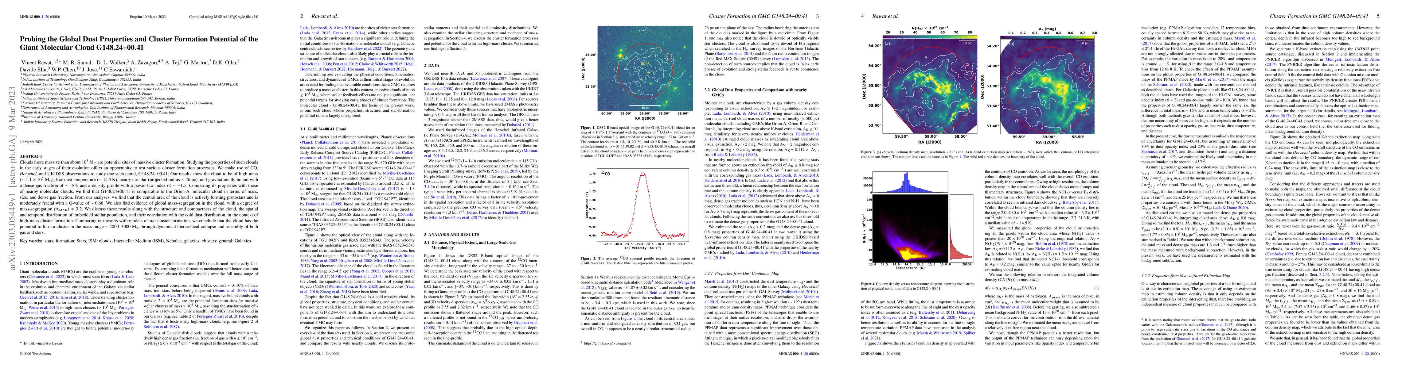 Thumbnail for Probing the Global Dust Properties and Cluster Formation Potential of
  the Giant Molecular Cloud G148.24+00.41