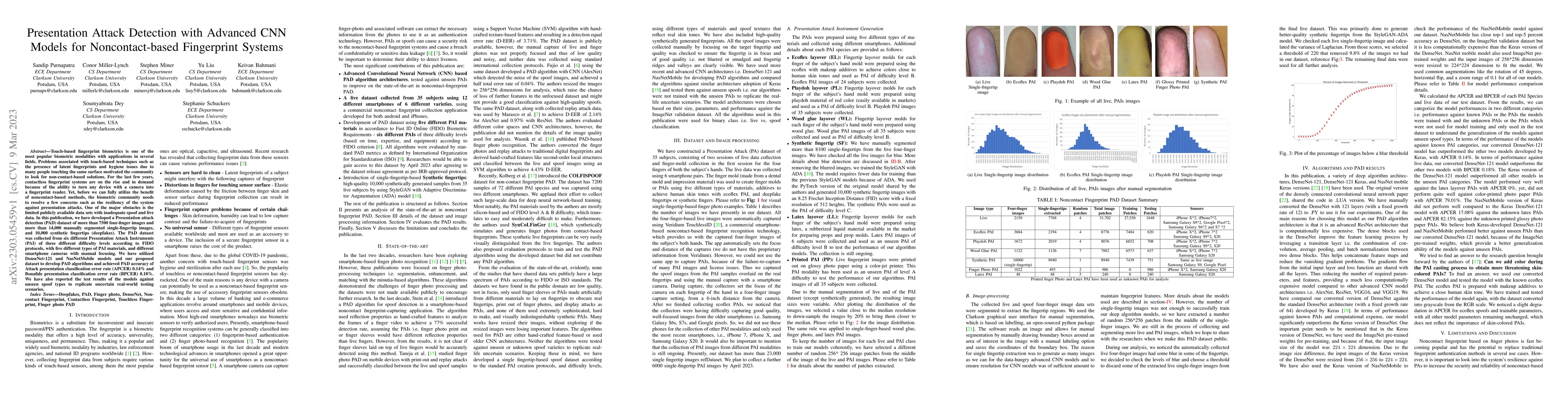 Thumbnail for Presentation Attack Detection with Advanced CNN Models for
  Noncontact-based Fingerprint Systems