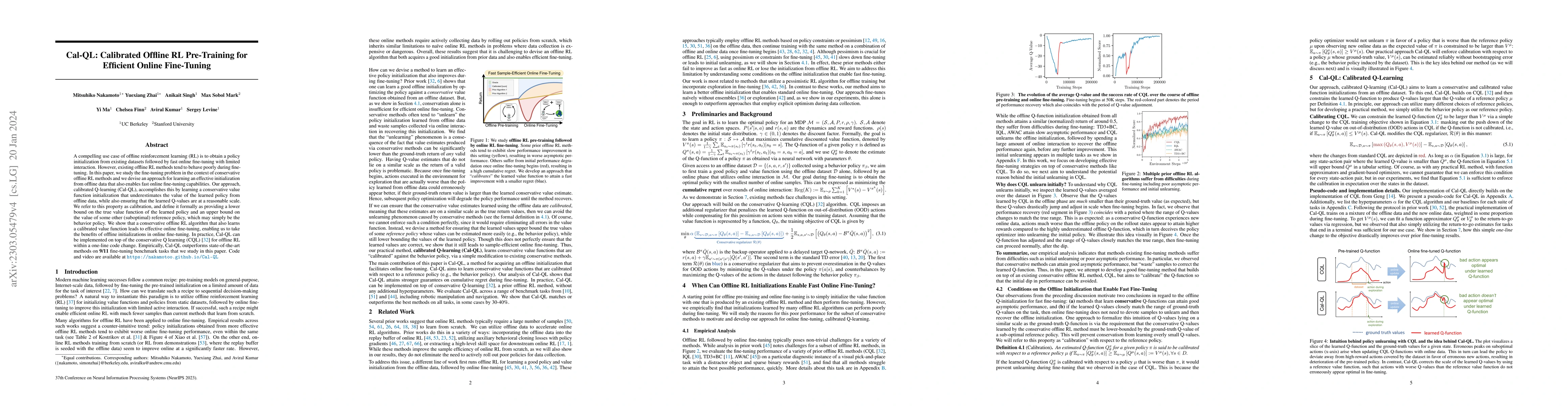 Thumbnail for Cal-QL: Calibrated Offline RL Pre-Training for Efficient Online
  Fine-Tuning