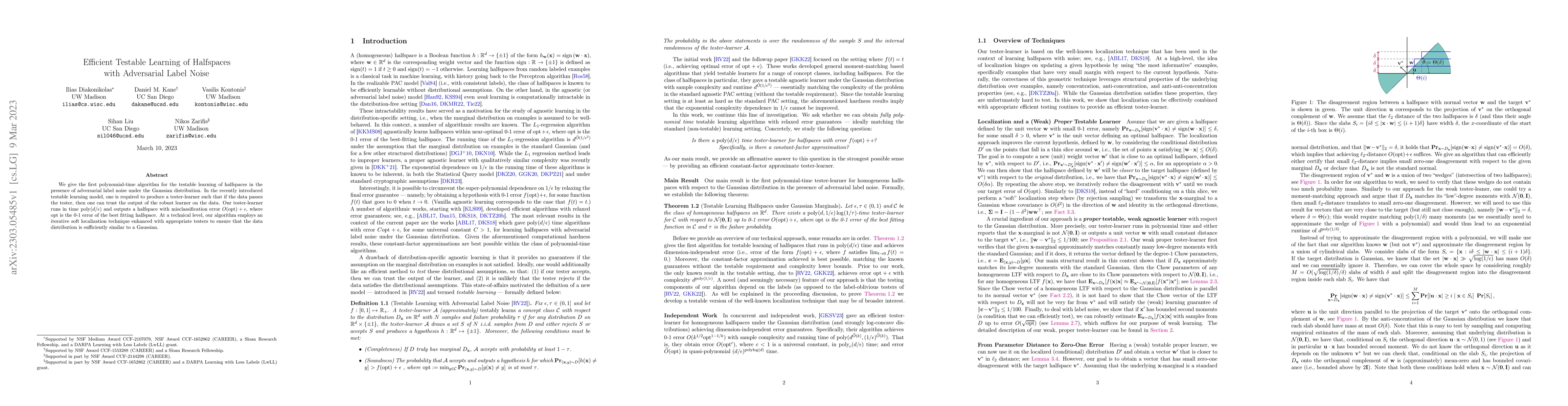 Thumbnail for Efficient Testable Learning of Halfspaces with Adversarial Label Noise