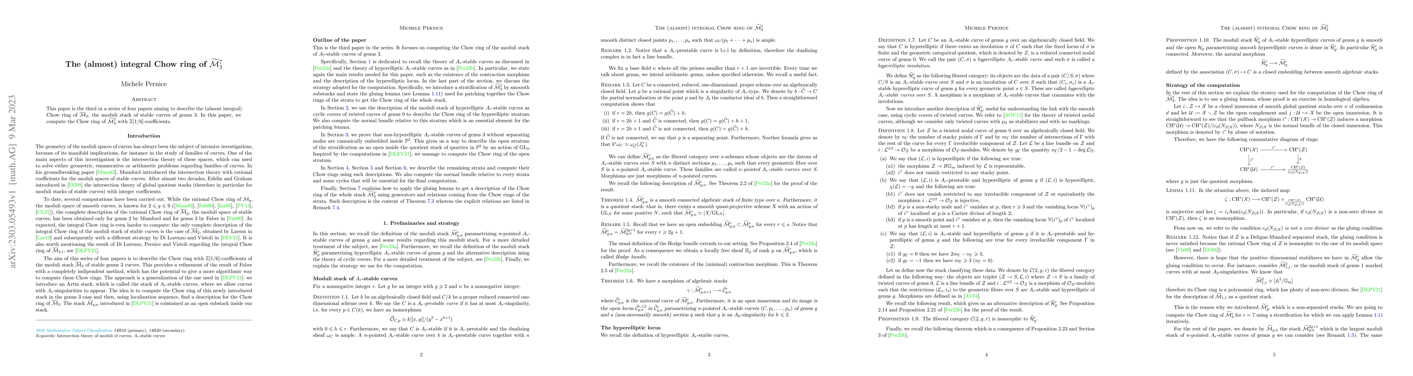 Thumbnail for The (almost) integral Chow ring of $\widetilde{\mathcal{M}}_3^7$