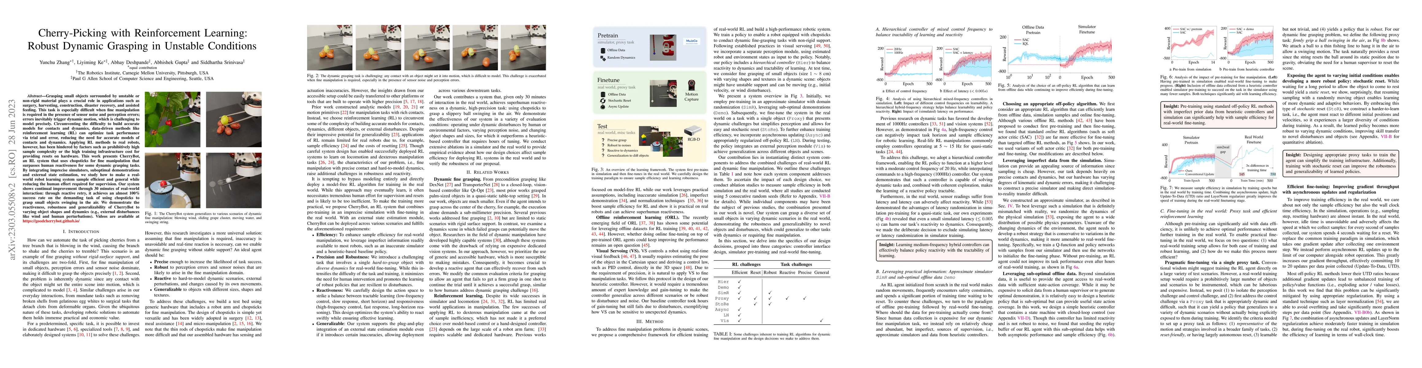 Thumbnail for Cherry-Picking with Reinforcement Learning : Robust Dynamic Grasping in
  Unstable Conditions
