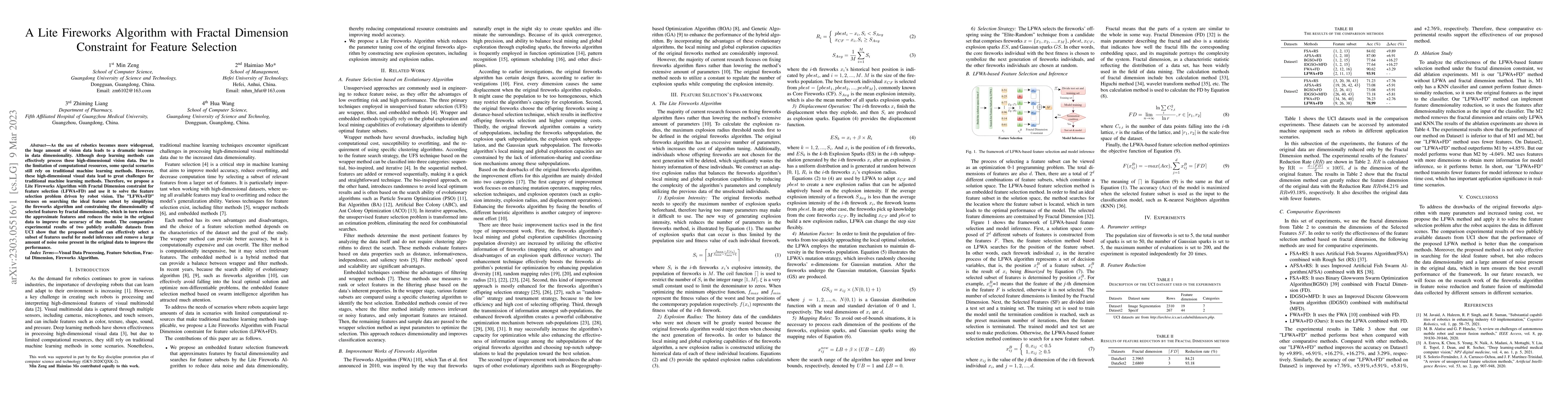 Thumbnail for A Lite Fireworks Algorithm with Fractal Dimension Constraint for Feature
  Selection