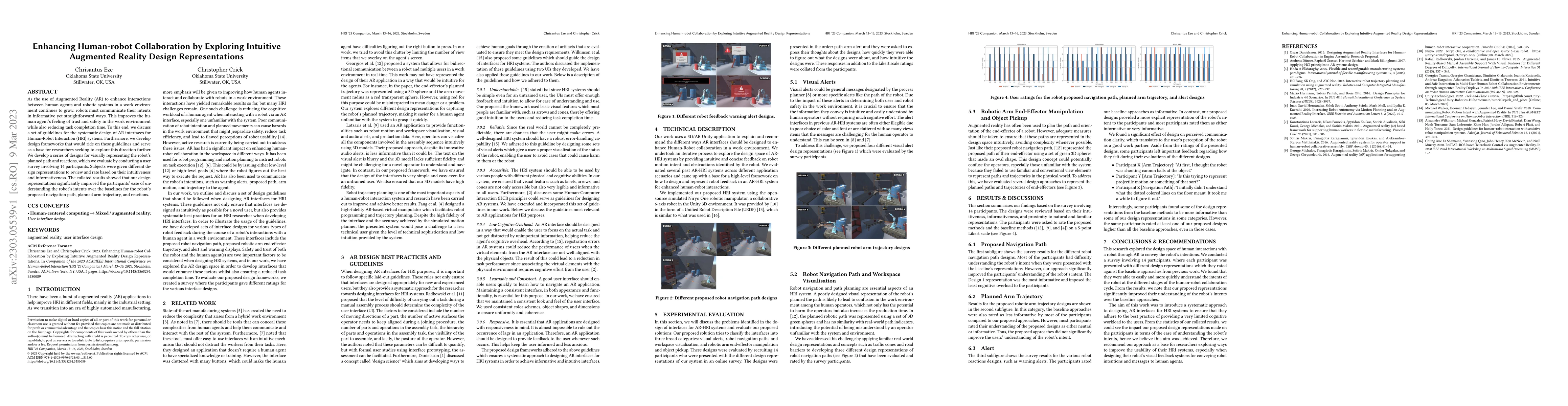 Thumbnail for Enhancing Human-robot Collaboration by Exploring Intuitive Augmented
  Reality Design Representations