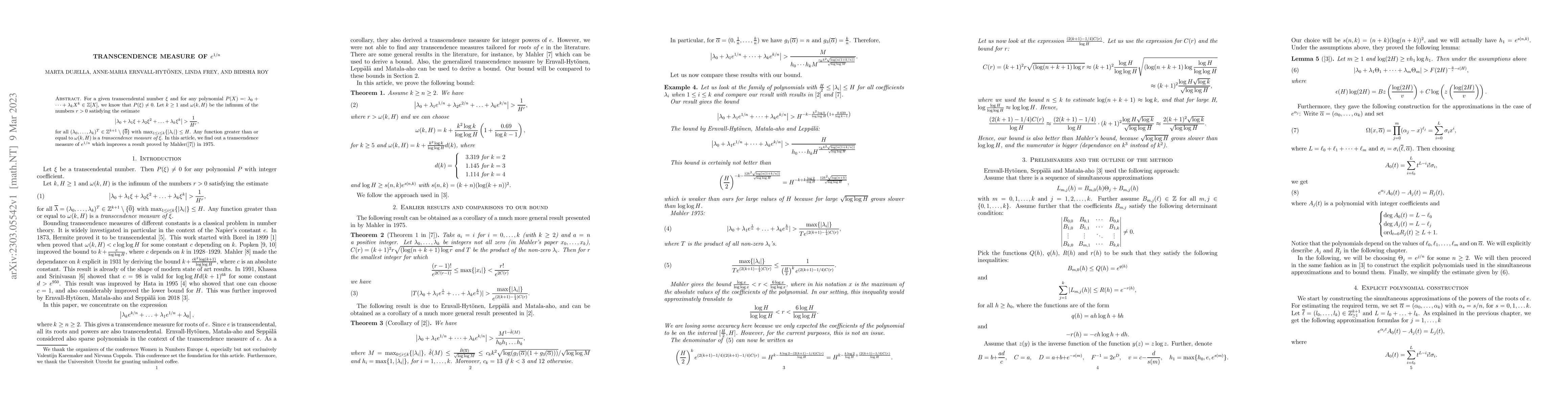 Thumbnail for Transcendence measure of $e^{1/n}$