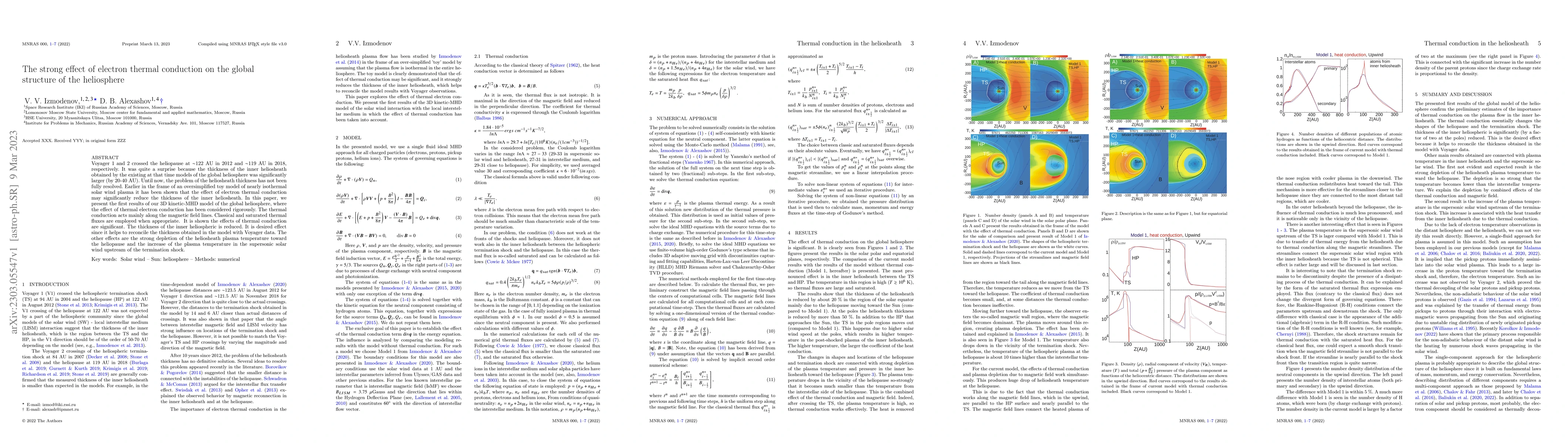 Thumbnail for The strong effect of electron thermal conduction on the global structure
  of the heliosphere