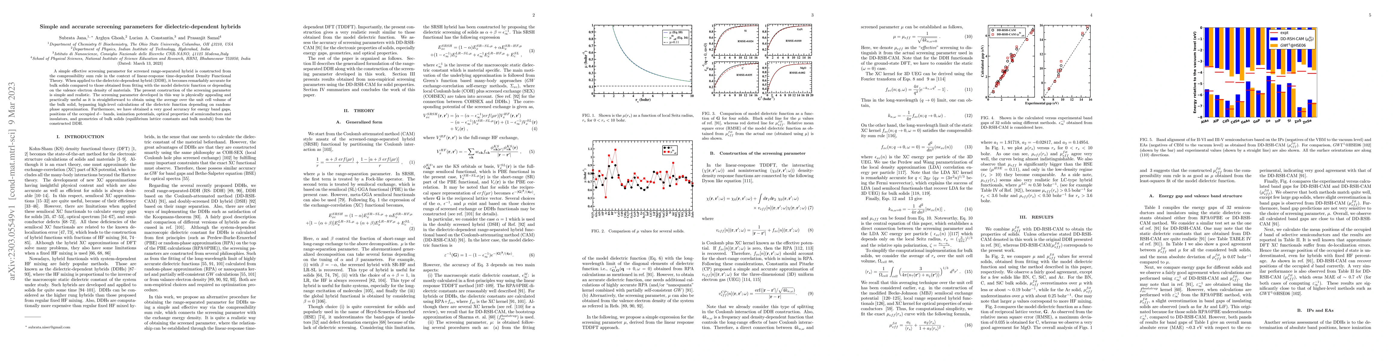 Thumbnail for Simple and accurate screening parameters for dielectric-dependent
  hybrids