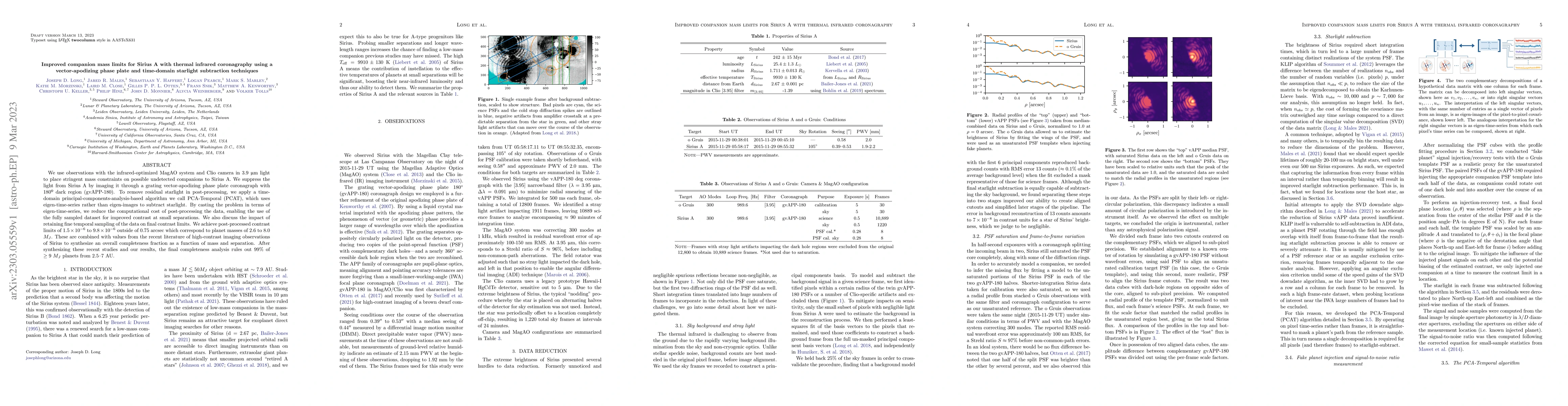 Thumbnail for Improved companion mass limits for Sirius A with thermal infrared
  coronagraphy using a vector-apodizing phase plate and time-domain
  starlight-subtraction techniques