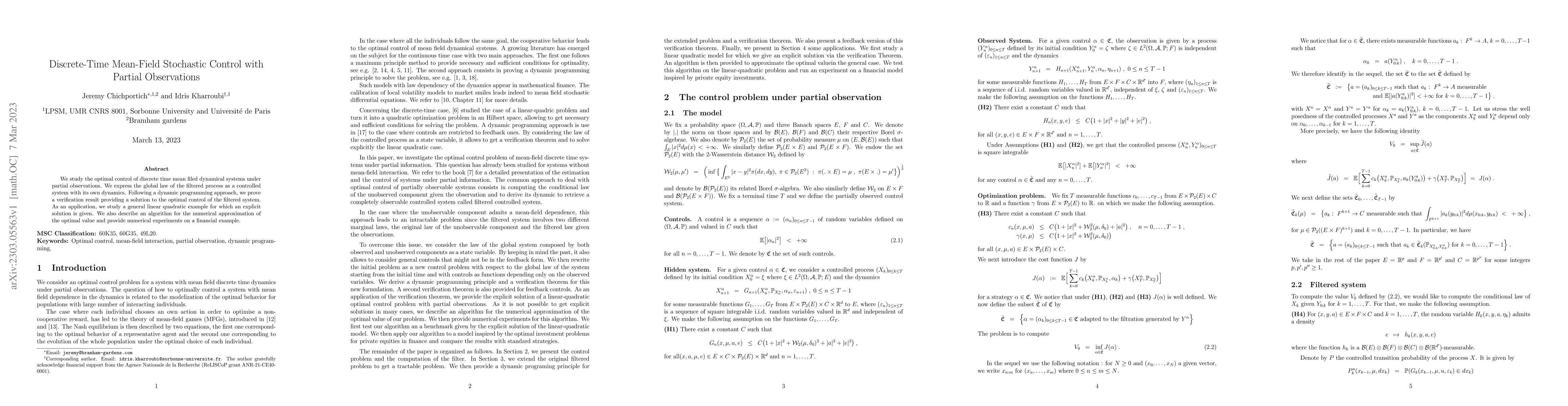 Thumbnail for Discrete-time Mean-Field Stochastic Control with Partial Observations