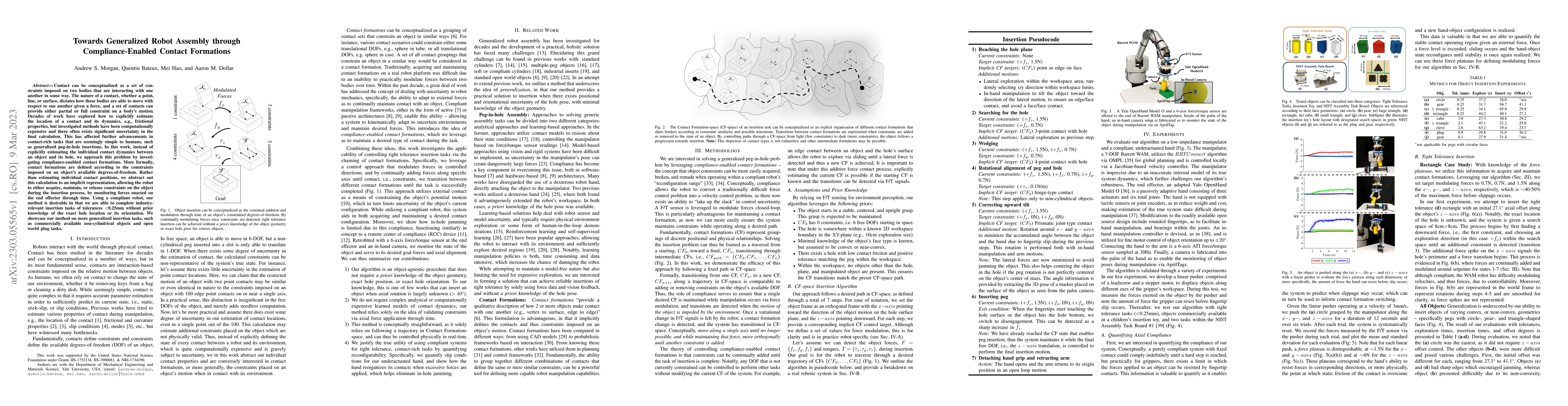 Thumbnail for Towards Generalized Robot Assembly through Compliance-Enabled Contact
  Formations