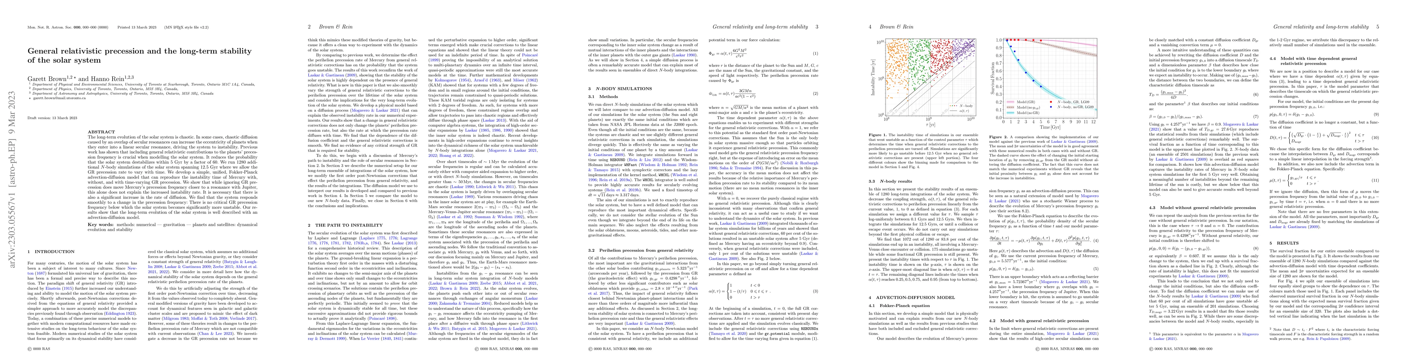 Thumbnail for General relativistic precession and the long-term stability of the solar
  system