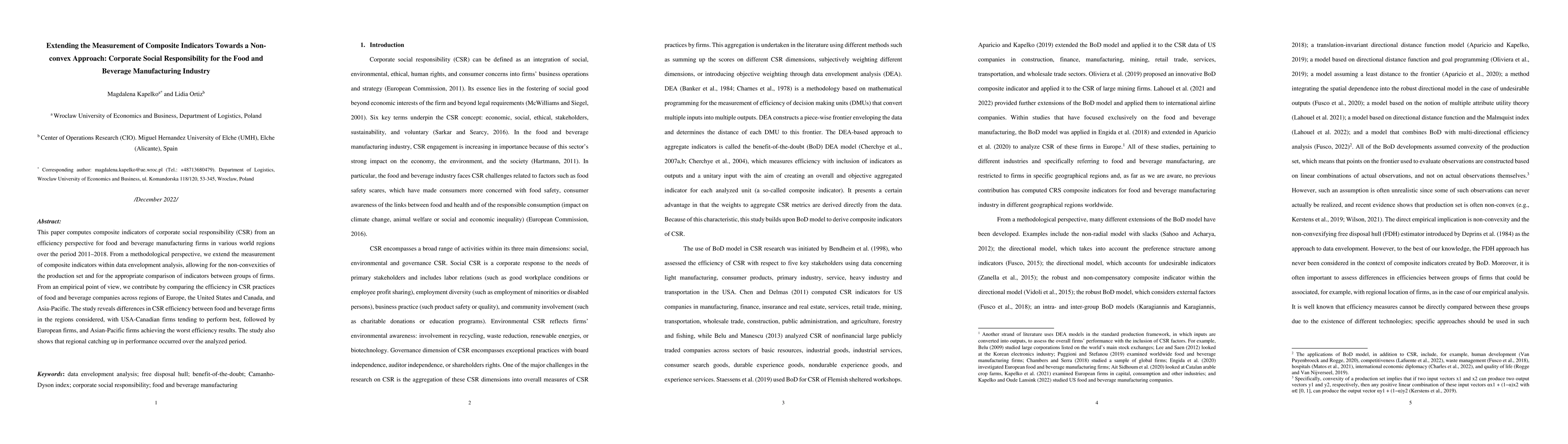 Thumbnail for Extending the Measurement of Composite Indicators Towards a Non-convex
  Approach: Corporate Social Responsibility for the Food and Beverage
  Manufacturing Industry