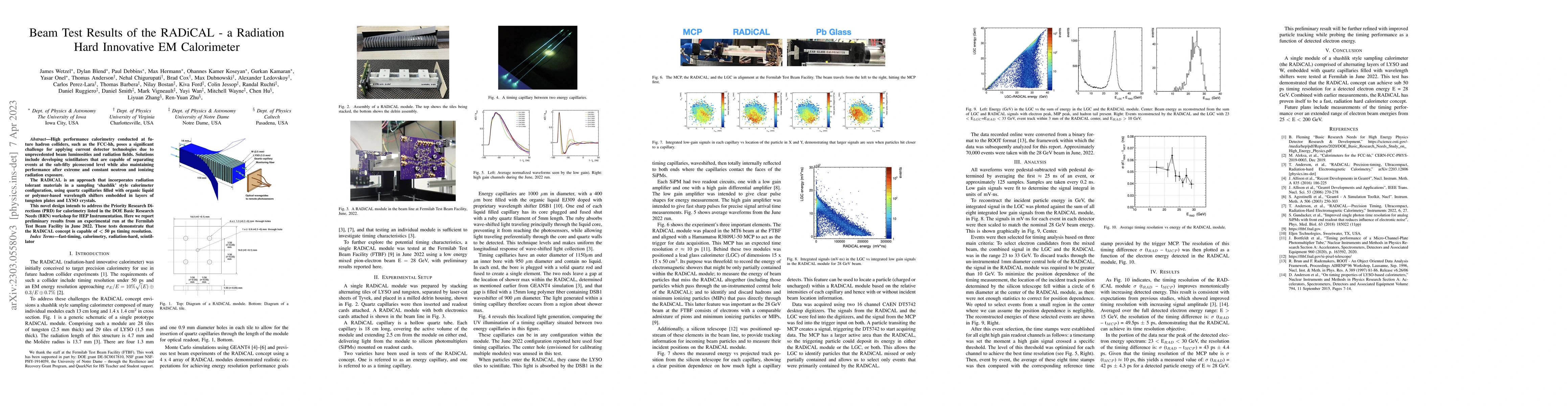 Thumbnail for Beam Test Results of the RADiCAL -- a Radiation Hard Innovative EM
  Calorimeter