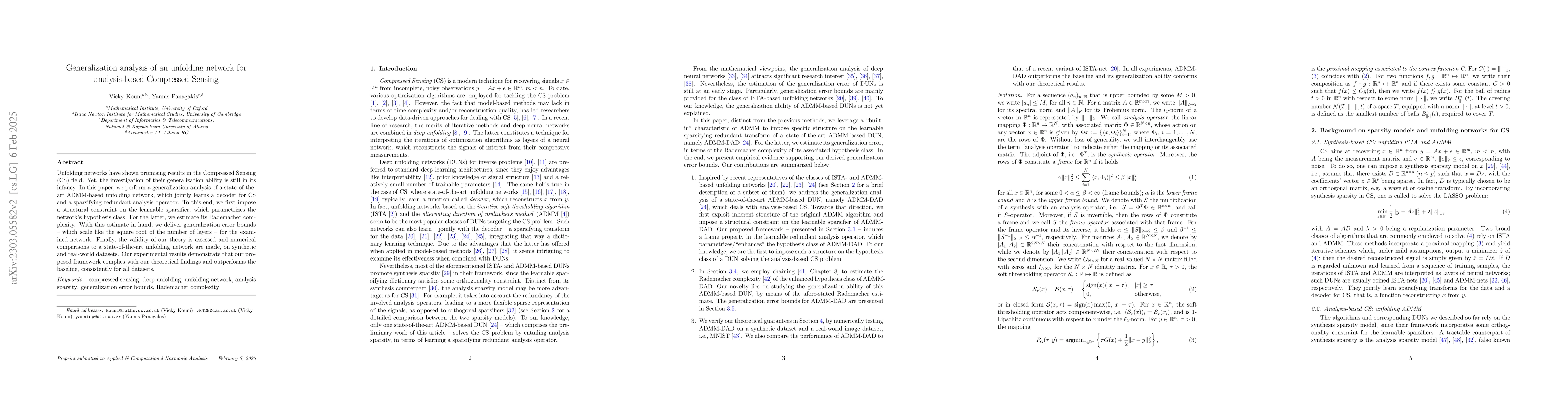 Thumbnail for Generalization analysis of an unfolding network for analysis-based
  Compressed Sensing