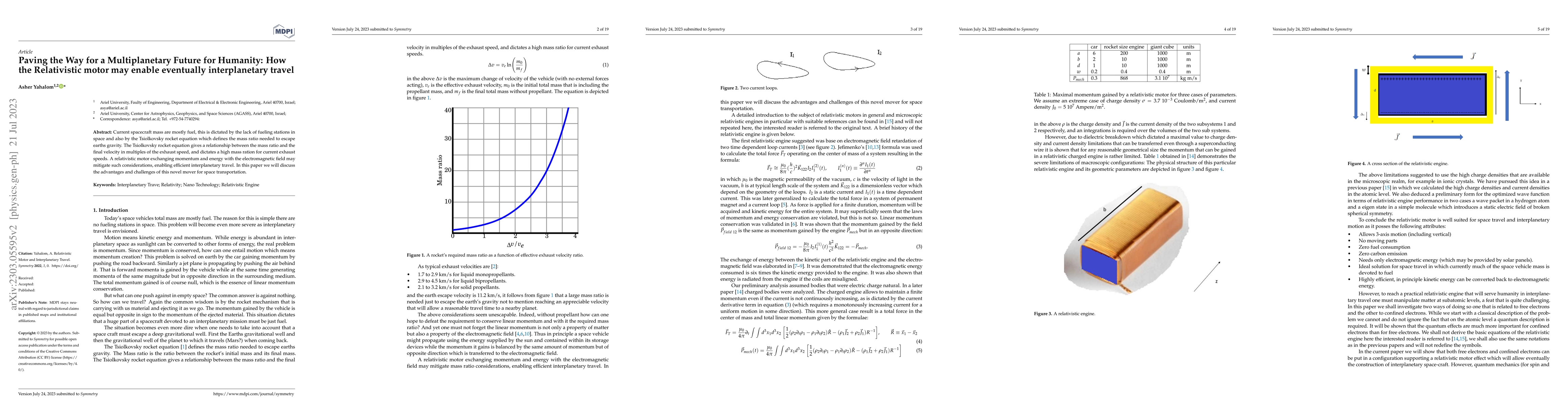 Thumbnail for Paving the Way for a Multiplanetary Future for Humanity: How the
  Relativistic motor may enable eventually interplanetary travel