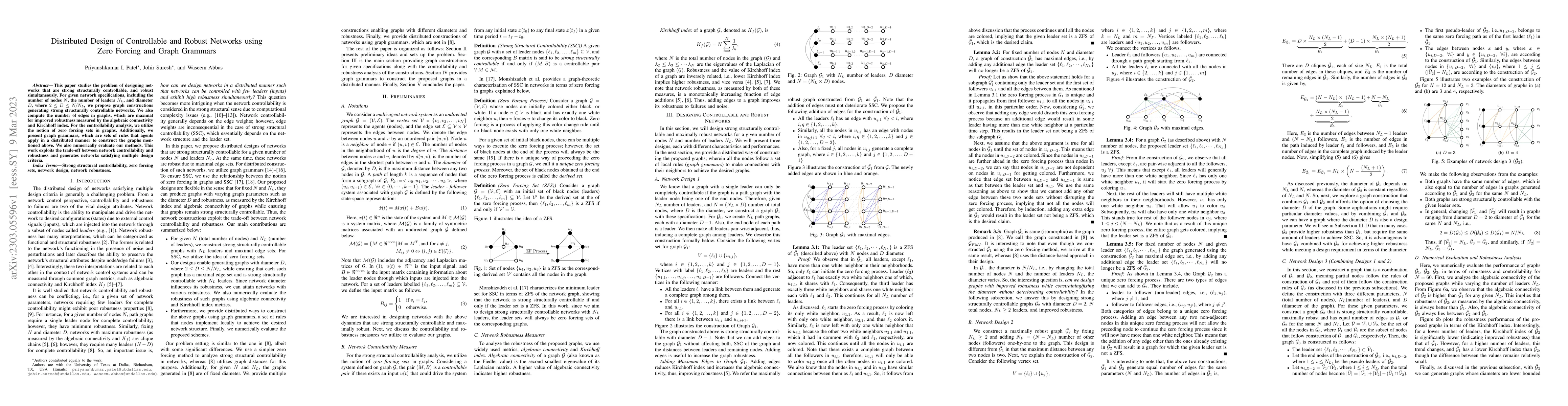 Thumbnail for Distributed Design of Controllable and Robust Networks using Zero
  Forcing and Graph Grammars