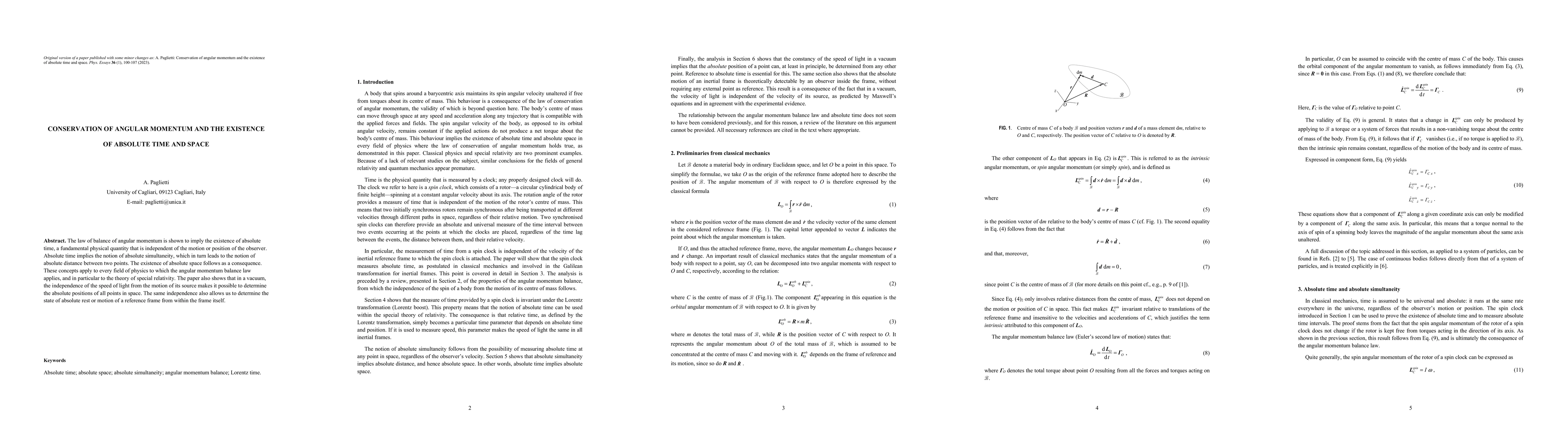 Thumbnail for Conservation of angular momentum and the existence of absolute time and
  space