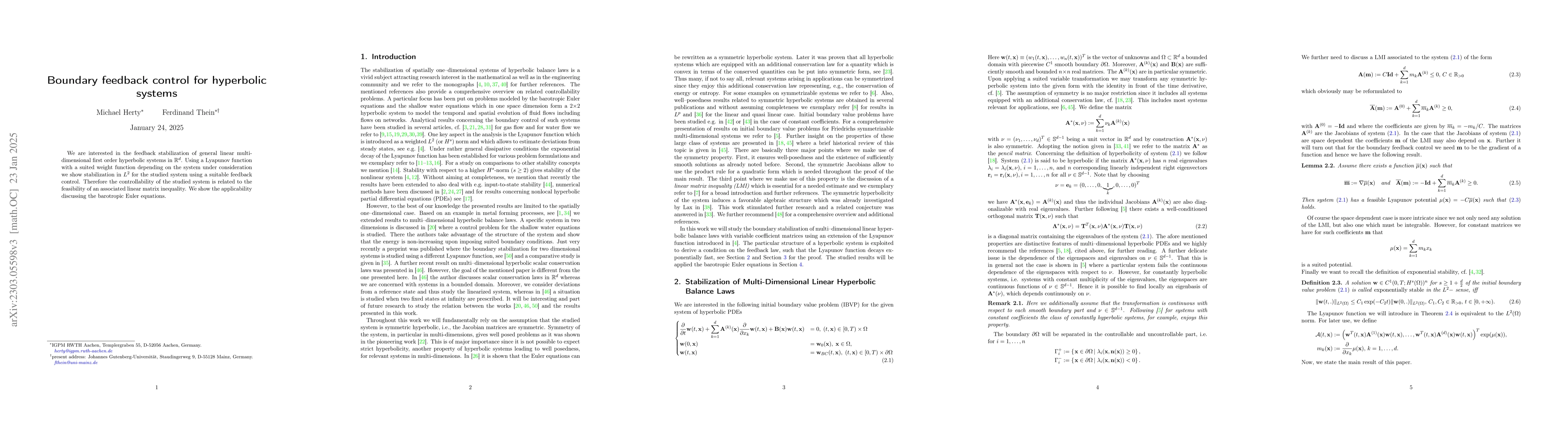 Thumbnail for Boundary feedback control for hyperbolic systems