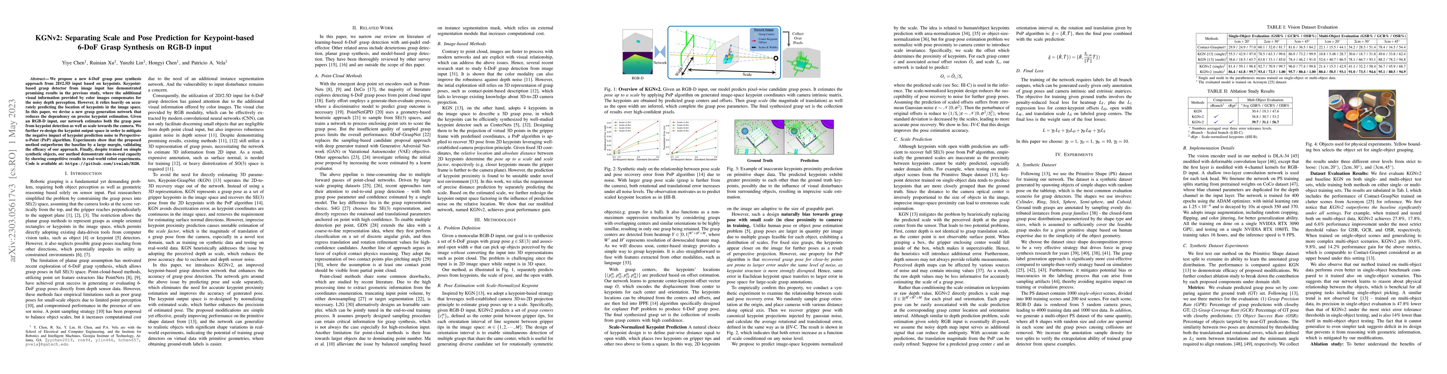 Thumbnail for KGNv2: Separating Scale and Pose Prediction for Keypoint-based 6-DoF
  Grasp Synthesis on RGB-D input