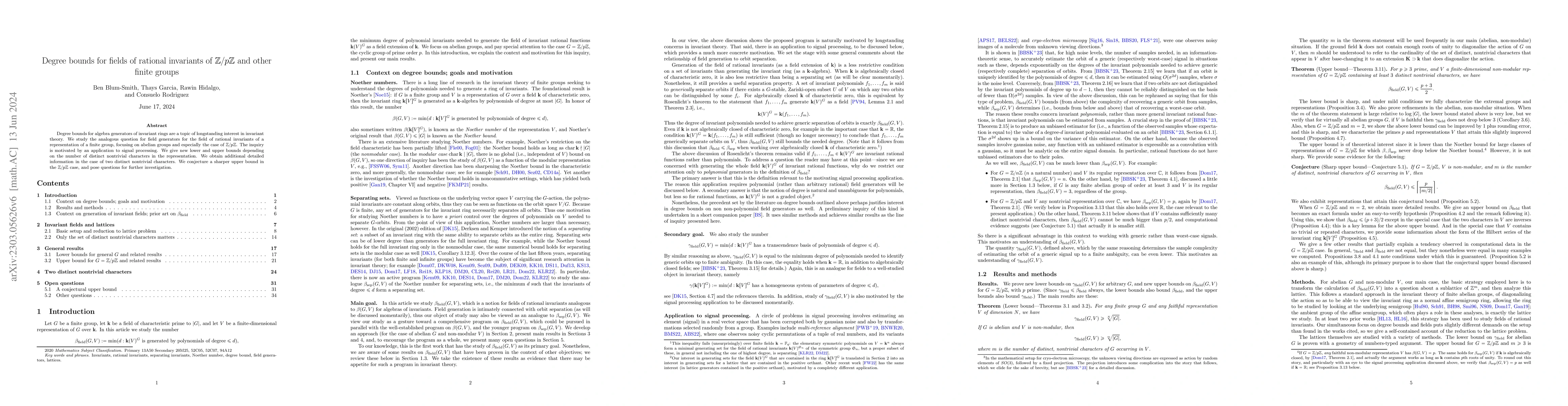 Thumbnail for Degree bounds for fields of rational invariants of
  $\mathbb{Z}/p\mathbb{Z}$ and other finite groups