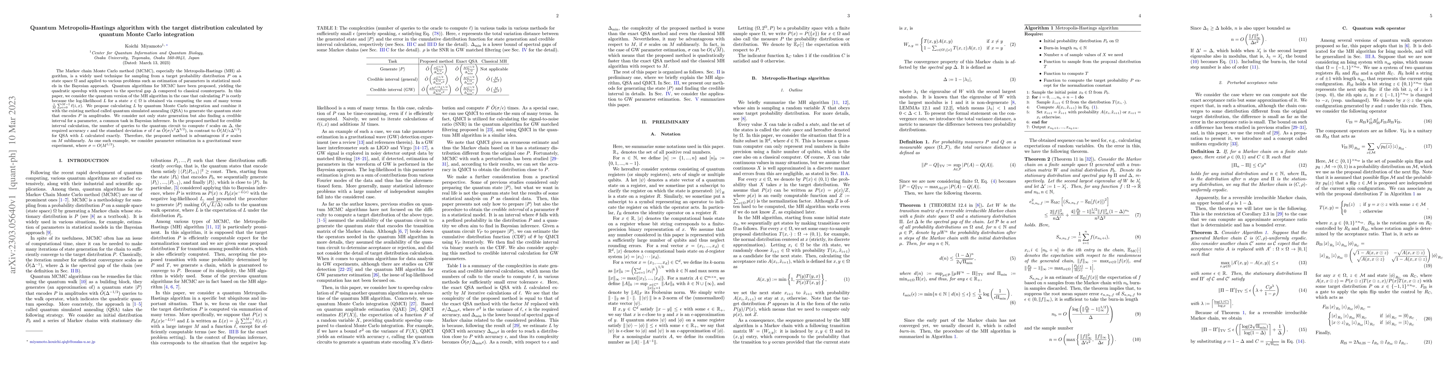 Thumbnail for Quantum Metropolis-Hastings algorithm with the target distribution
  calculated by quantum Monte Carlo integration