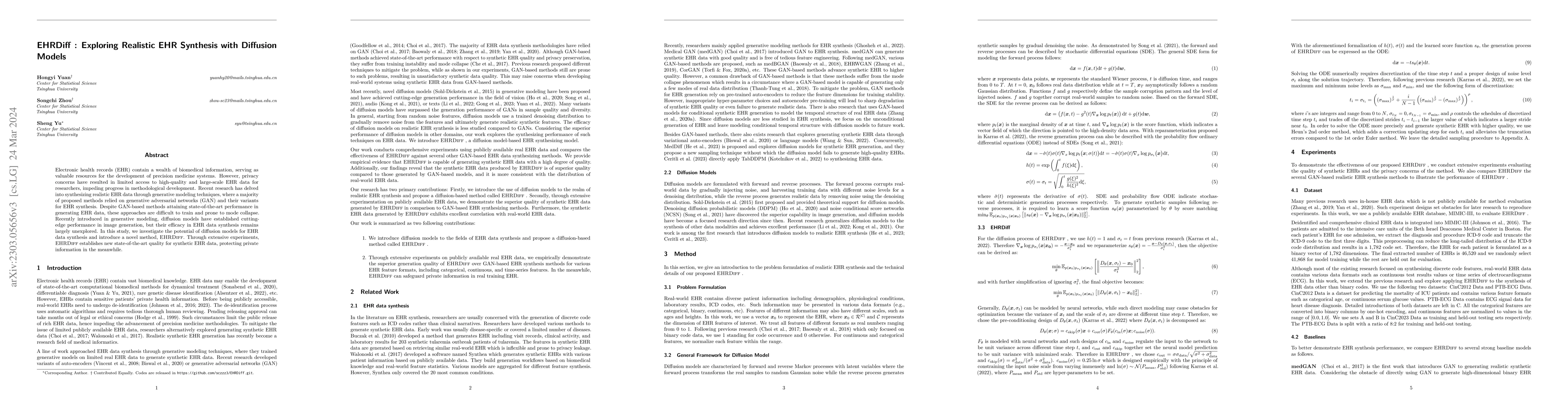 Thumbnail for EHRDiff: Exploring Realistic EHR Synthesis with Diffusion Models