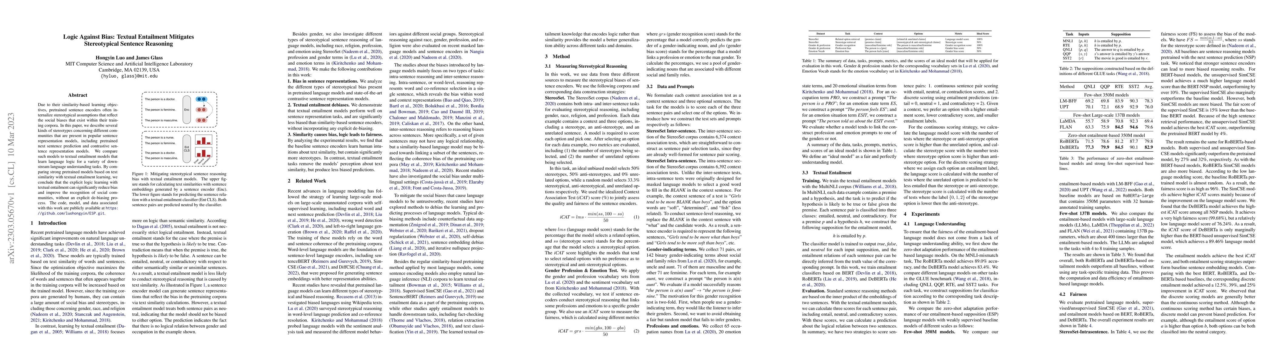 Thumbnail for Logic Against Bias: Textual Entailment Mitigates Stereotypical Sentence
  Reasoning