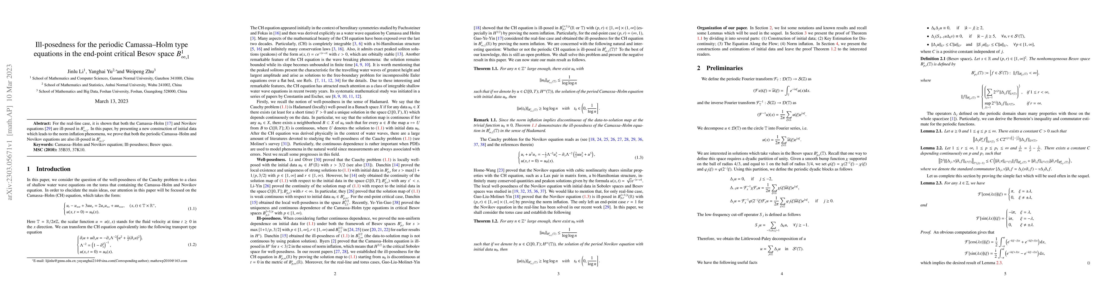Thumbnail for Ill-posedness for the periodic Camassa--Holm type equations in the
  end-point critical Besov space $B^{1}_{\infty,1}$