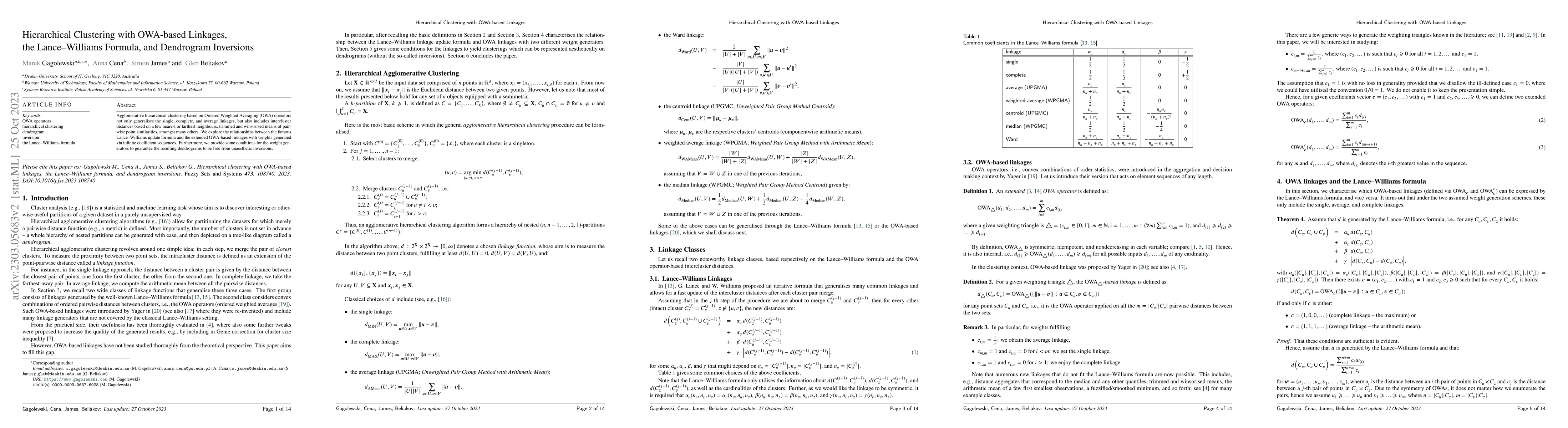 Thumbnail for Hierarchical clustering with OWA-based linkages, the Lance-Williams
  formula, and dendrogram inversions
