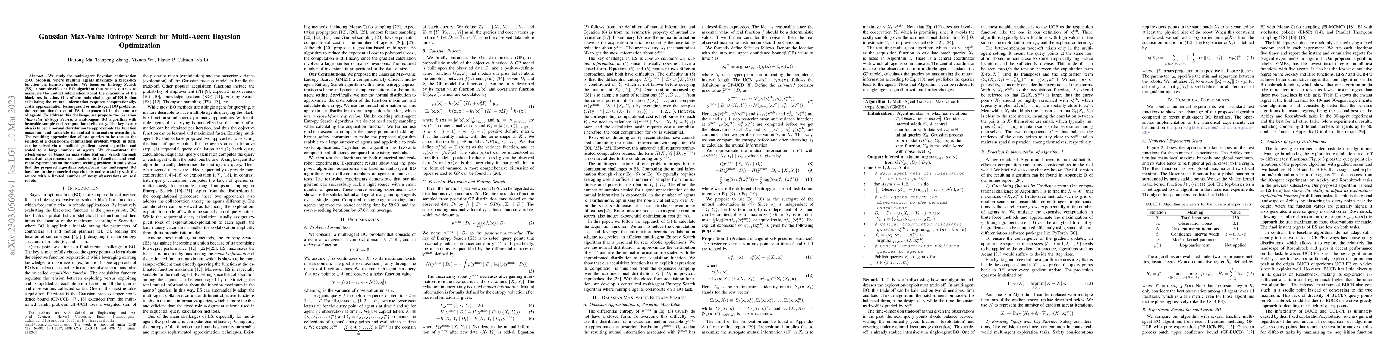 Thumbnail for Gaussian Max-Value Entropy Search for Multi-Agent Bayesian Optimization