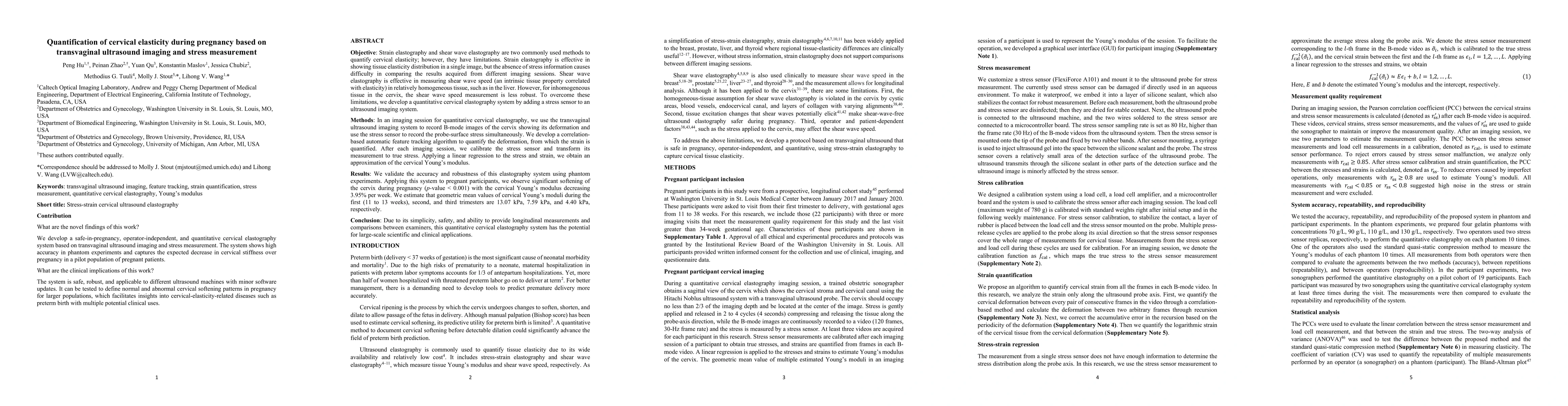 Thumbnail for Quantification of cervical elasticity during pregnancy based on
  transvaginal ultrasound imaging and stress measurement