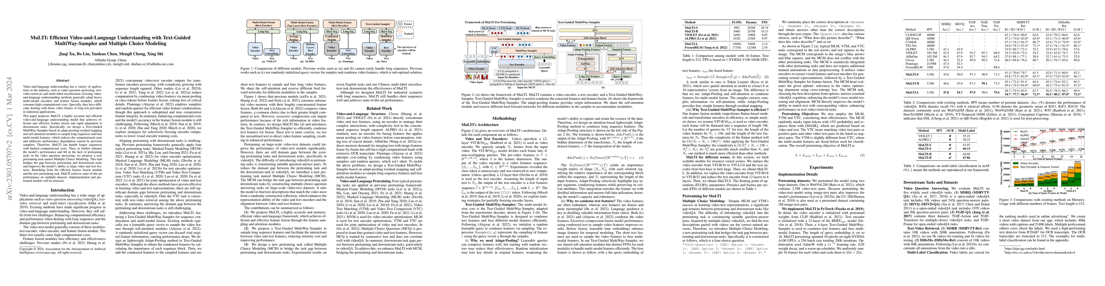Thumbnail for MuLTI: Efficient Video-and-Language Understanding with Text-Guided
  MultiWay-Sampler and Multiple Choice Modeling