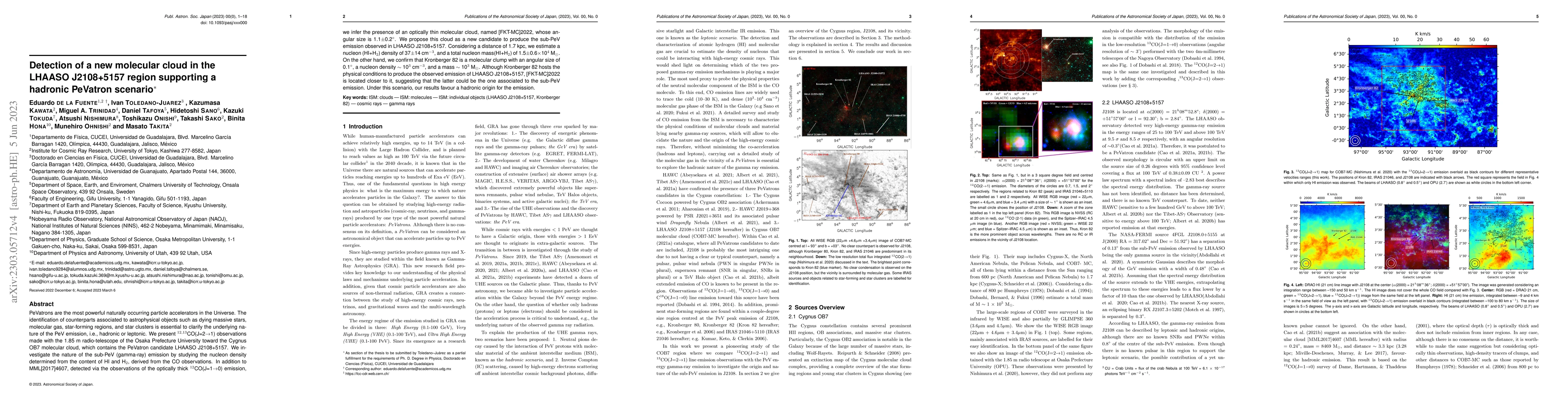 Thumbnail for Detection of a new molecular cloud in the LHAASO J2108+5157 region
  supporting a hadronic PeVatron scenario