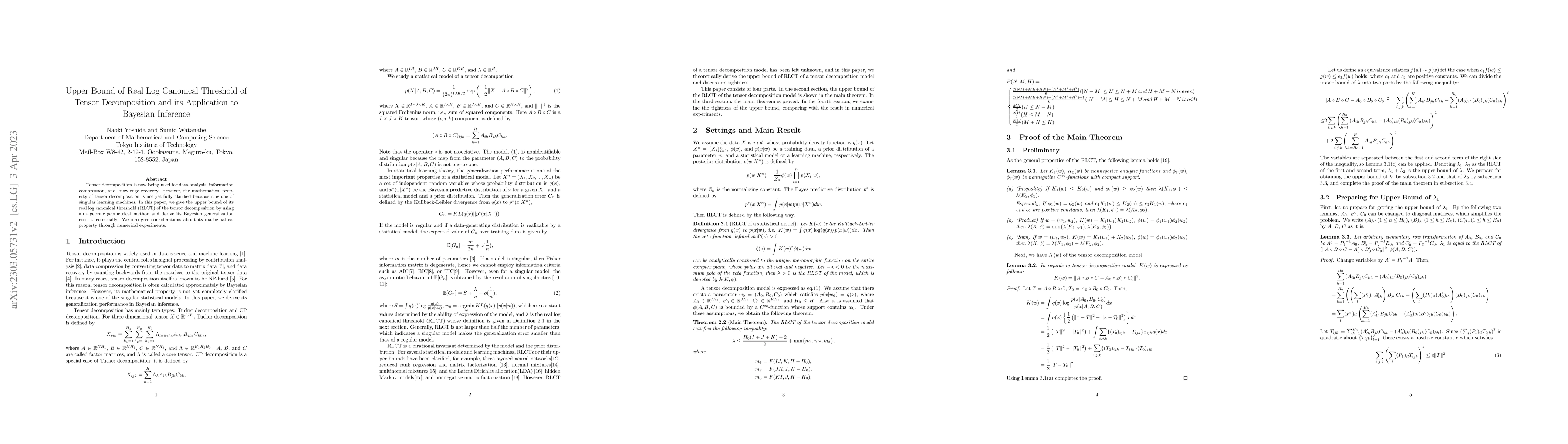 Thumbnail for Upper Bound of Real Log Canonical Threshold of Tensor Decomposition and
  its Application to Bayesian Inference