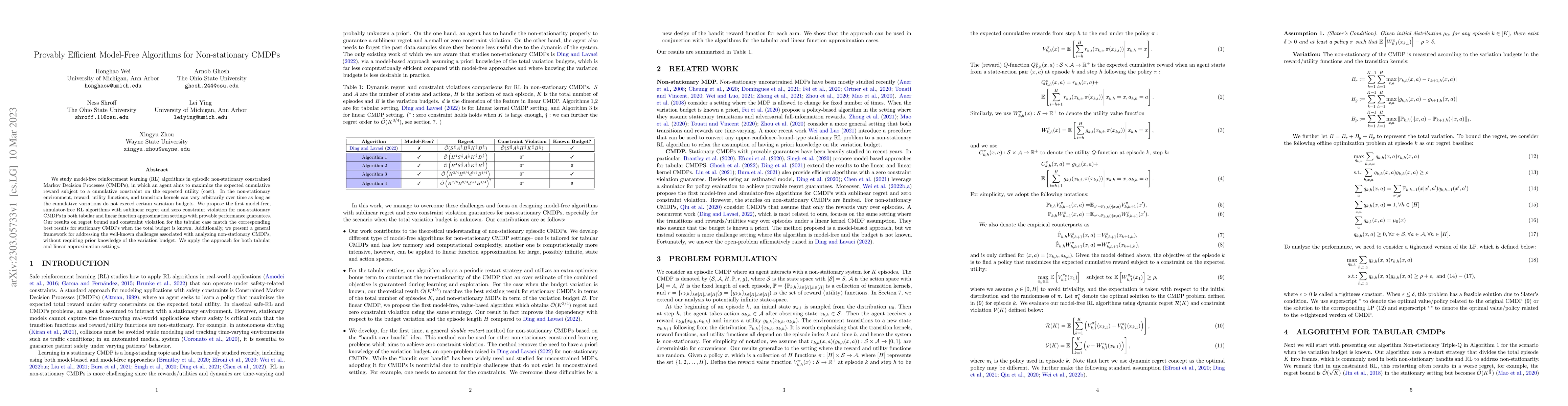 Thumbnail for Provably Efficient Model-Free Algorithms for Non-stationary CMDPs