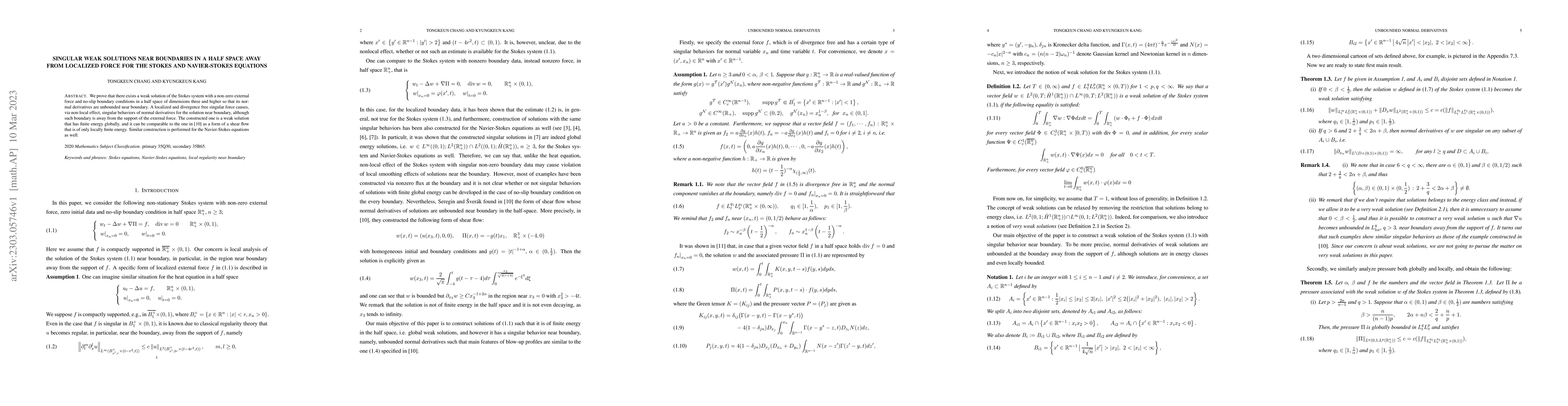 Thumbnail for Singular weak solutions near boundaries in a half space away from
  localized force for the Stokes and Navier-Stokes equations