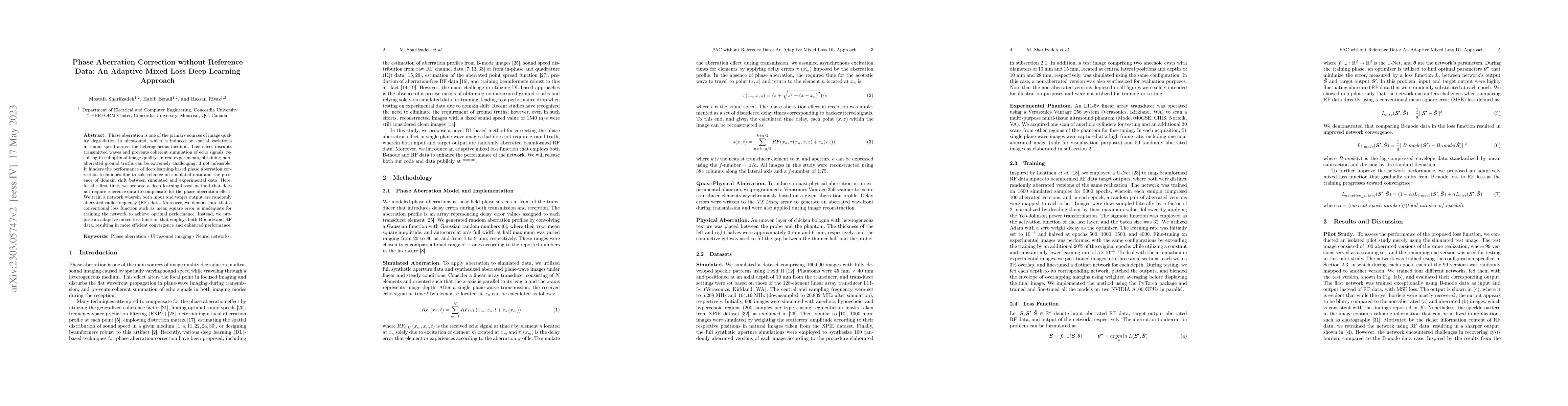 Thumbnail for Phase Aberration Correction without Reference Data: An Adaptive Mixed
  Loss Deep Learning Approach