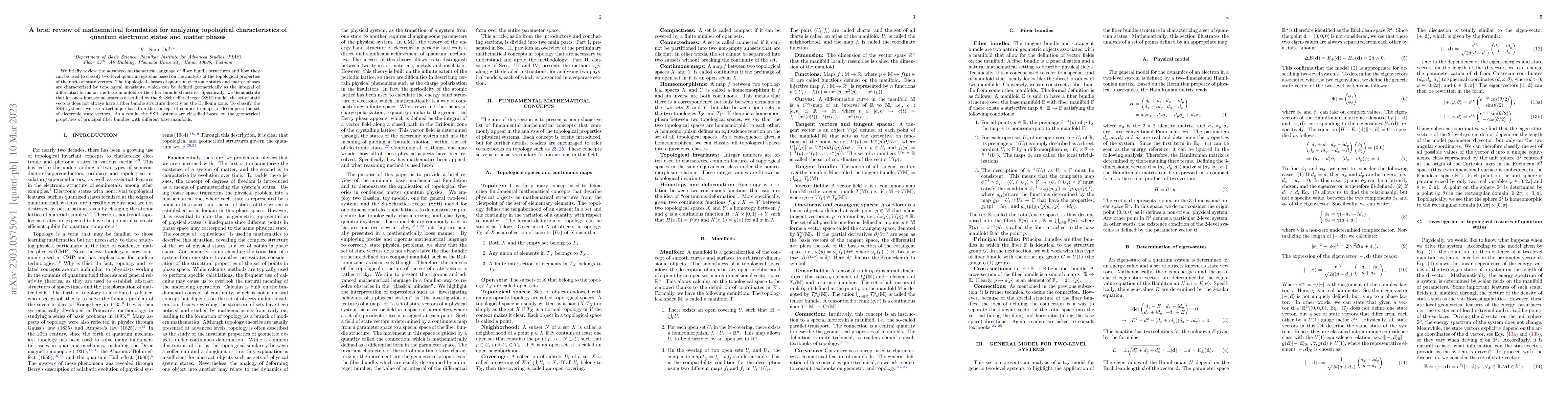 Thumbnail for A brief review of mathematical foundation for analyzing topological
  characteristics of quantum electronic states and matter phases