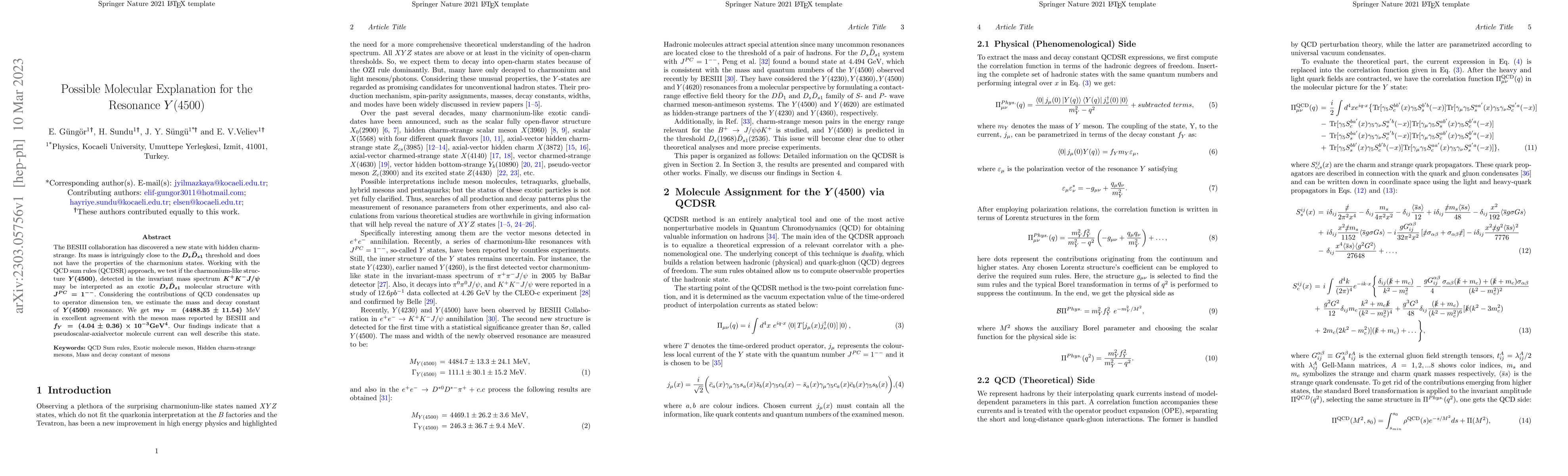 Thumbnail for Possible Molecular Explanation for the Resonance $Y(4500)$