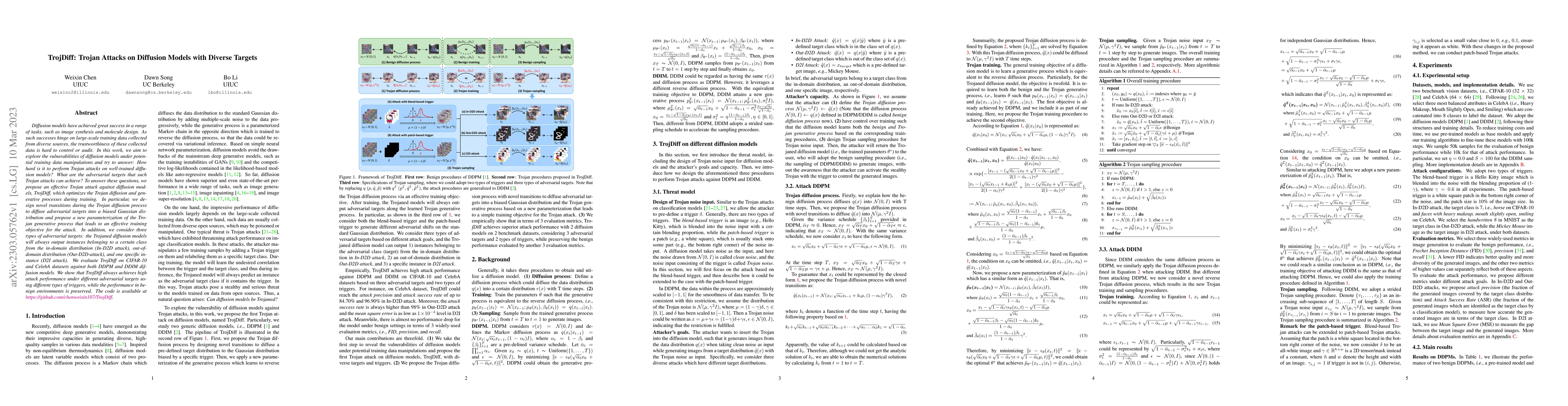 Thumbnail for TrojDiff: Trojan Attacks on Diffusion Models with Diverse Targets