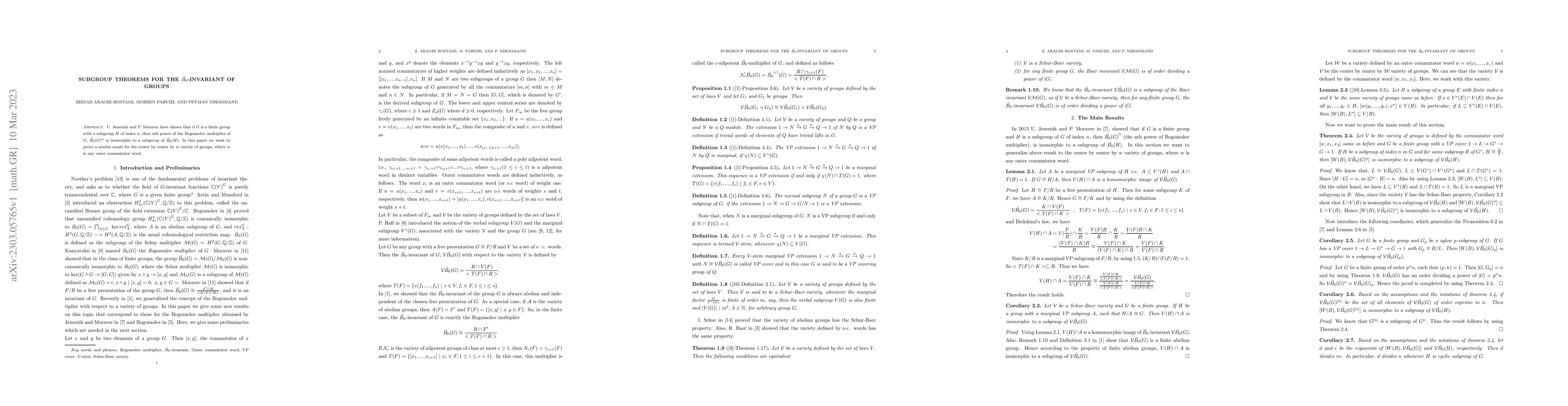 Thumbnail for Subgroup Theorems for the $\tilde{B_0}$-invariant of groups