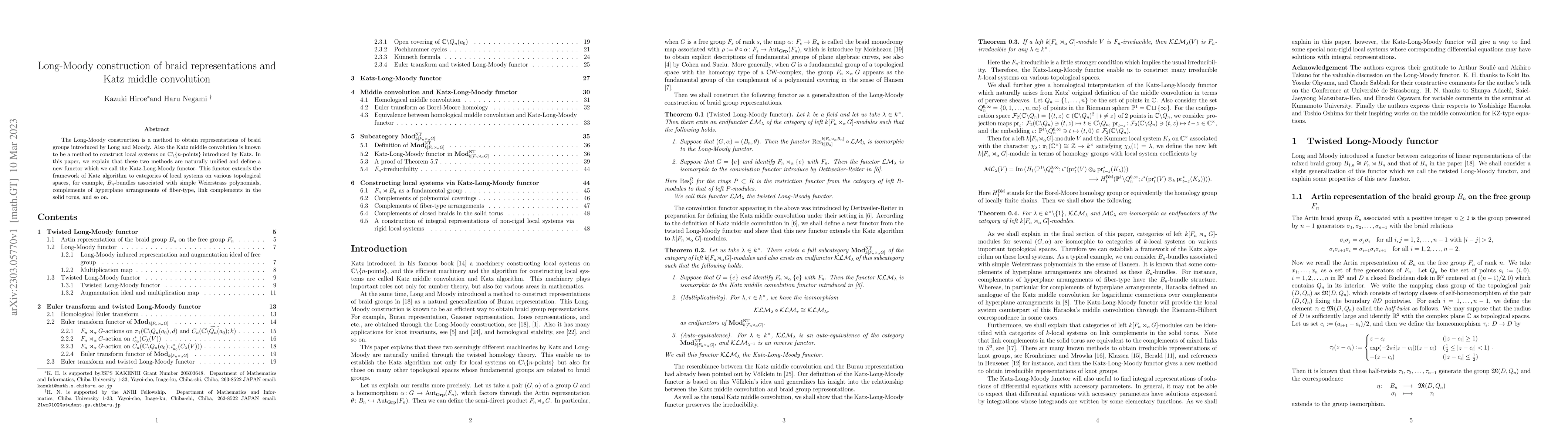 Thumbnail for Long-Moody construction of braid representations and Katz middle
  convolution