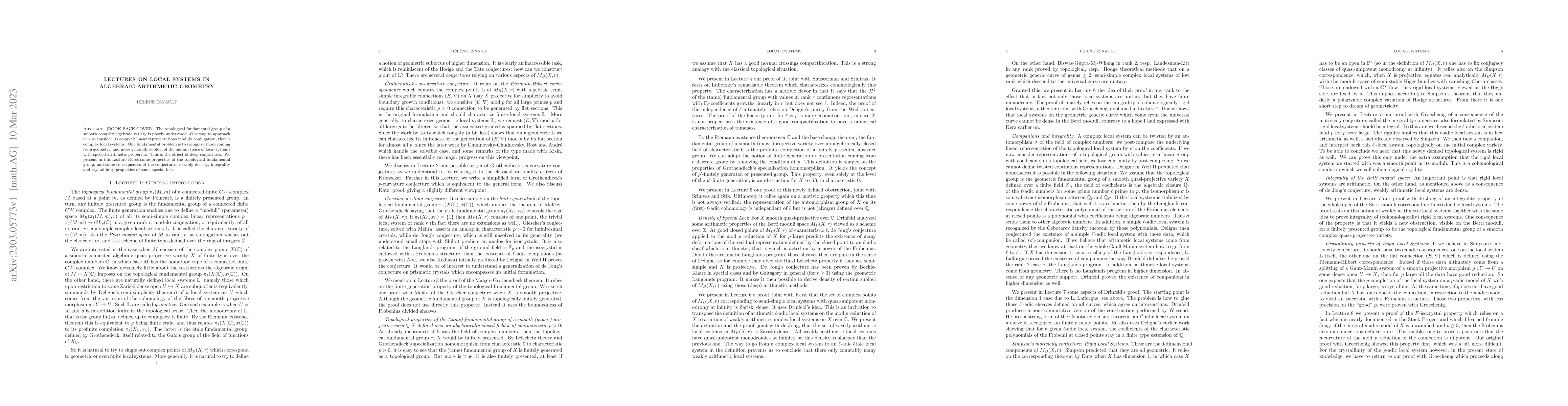 Thumbnail for Lectures on Local Systems in Algebraic-Arithmetic Geometry