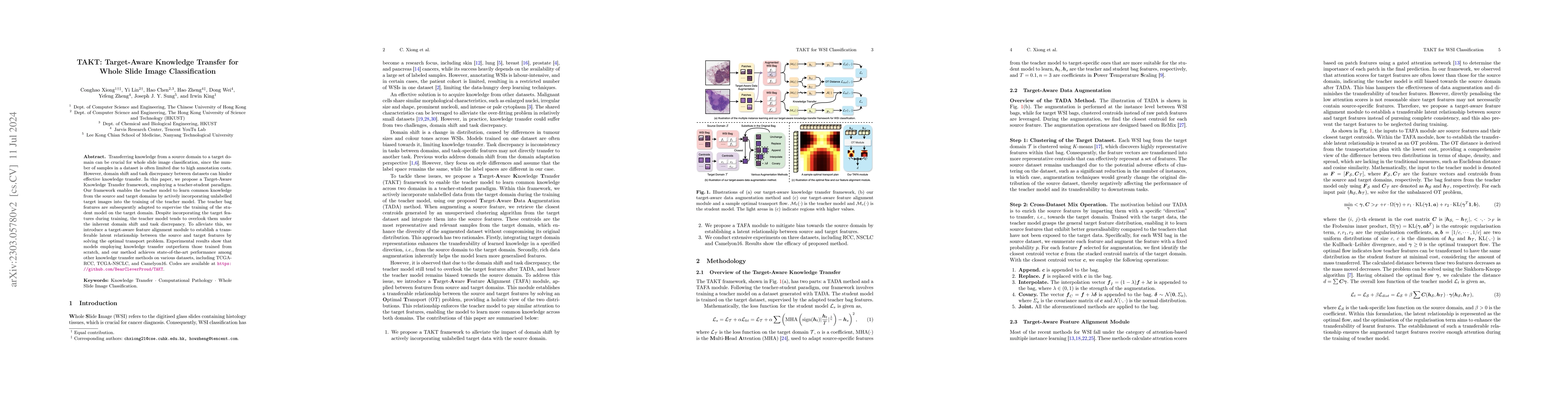 Thumbnail for TAKT: Target-Aware Knowledge Transfer for Whole Slide Image
  Classification