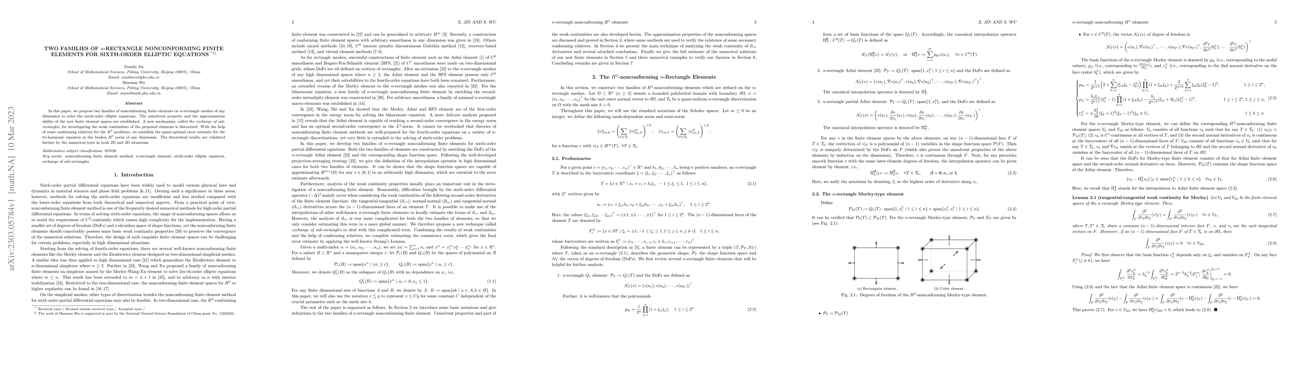 Thumbnail for Two families of $n$-rectangle nonconforming finite elements for
  sixth-order elliptic equations